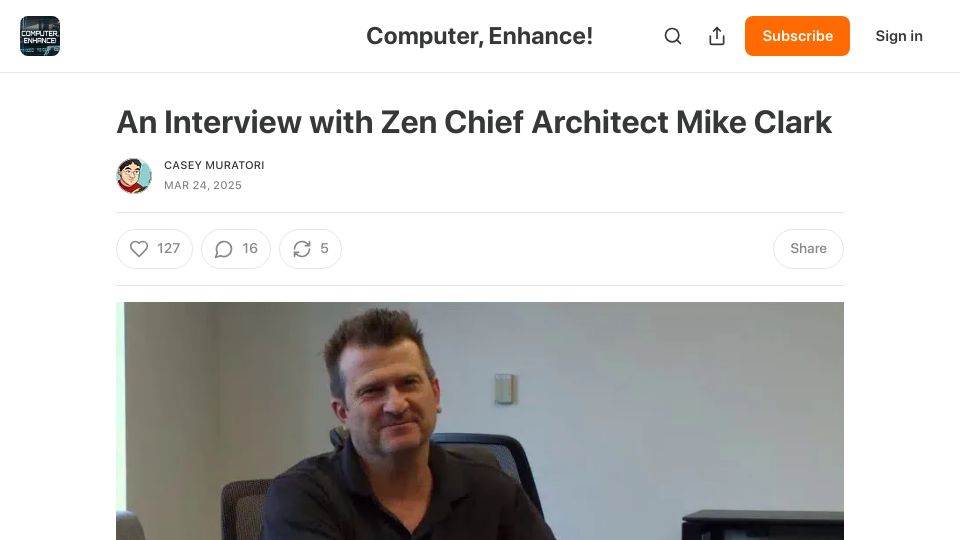 Screenshot of computerenhance.com: An Interview with Zen Chief Architect Mike Clark