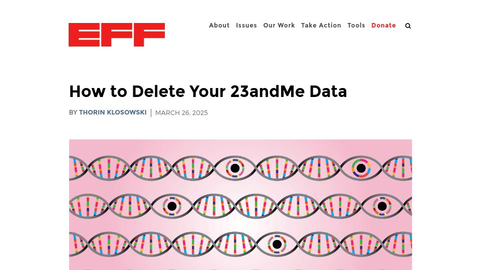 Screenshot of eff.org: How to Delete Your 23andMe Data
