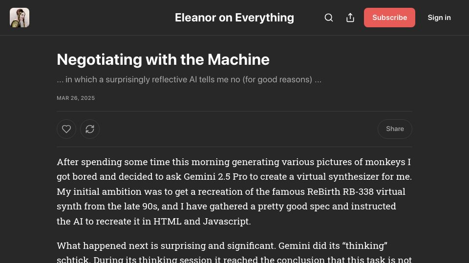 Screenshot of everything.intellectronica.net: Gemini 2.5 Pro reasons about task feasibility