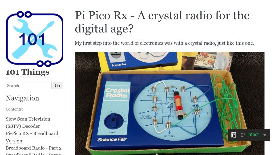 Screenshot of 101-things.readthedocs.io: Pi Pico Rx – A crystal radio for the digital age?