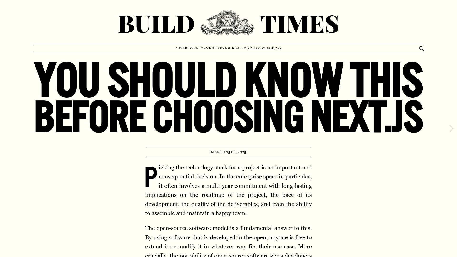 Screenshot of eduardoboucas.com: You should know this before choosing Next.js
