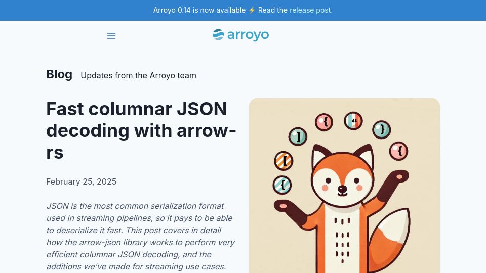 Screenshot of arroyo.dev: Fast columnar JSON decoding with arrow-rs
