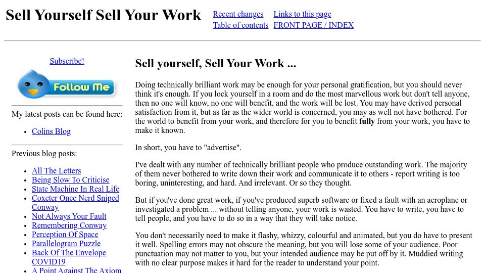 Screenshot of solipsys.co.uk: Sell yourself, sell your work