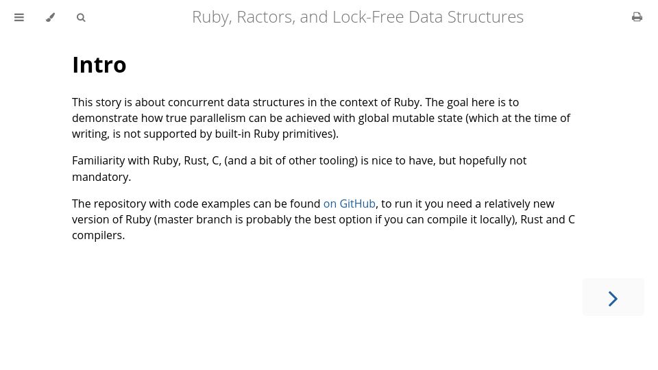 Screenshot of iliabylich.github.io: Ruby, Ractors, and lock-free data structures