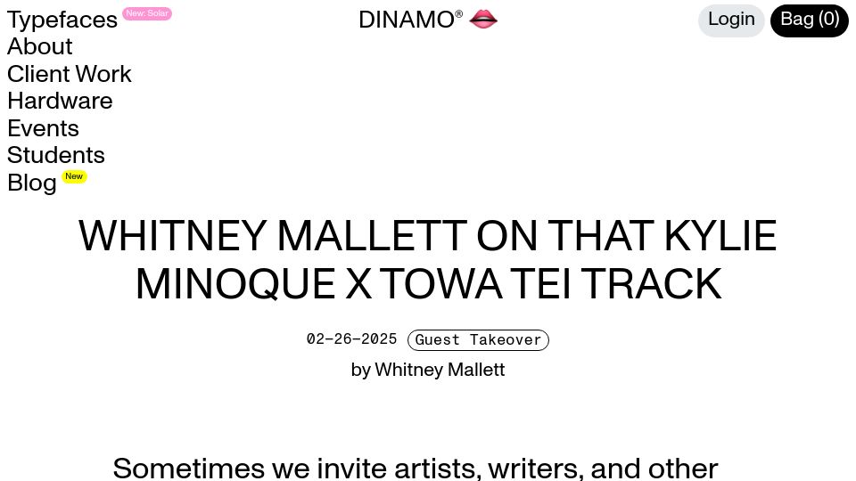 Screenshot of abcdinamo.com: Kylie Minogue song about a typeface