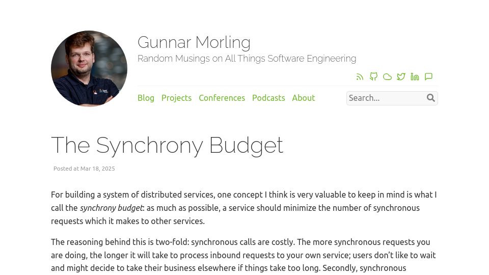 Screenshot of morling.dev: The Synchrony Budget