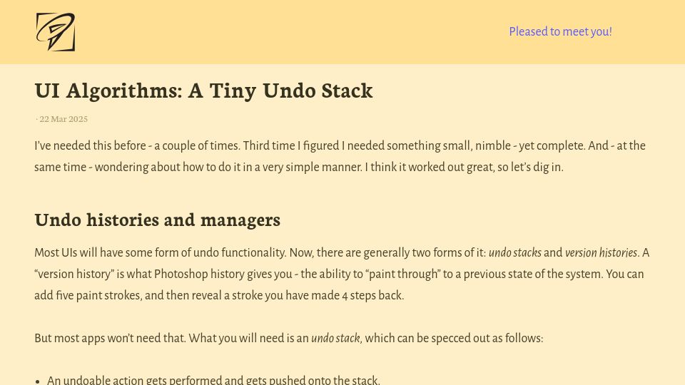 Screenshot of blog.julik.nl: Writing a tiny undo/redo stack in JavaScript