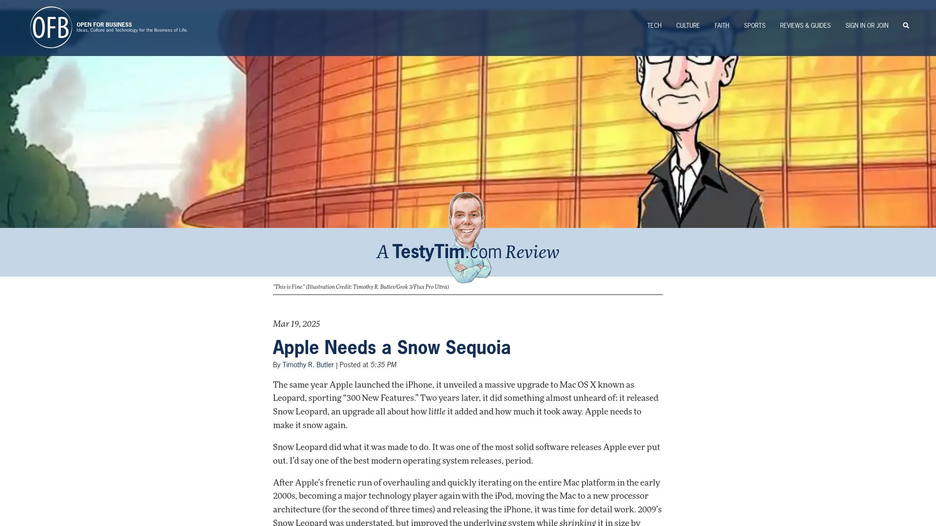 Screenshot of reviews.ofb.biz: Apple needs a Snow Sequoia