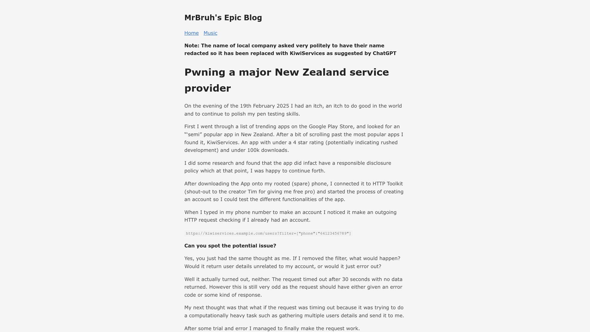 Screenshot of mrbruh.com: How I pwned a major New Zealand service provider
