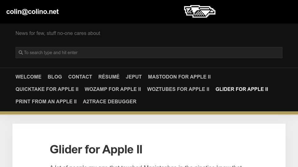 Screenshot of colino.net: Glider for Apple II