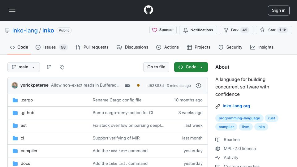 Screenshot of github.com: A language for building concurrent software with confidence