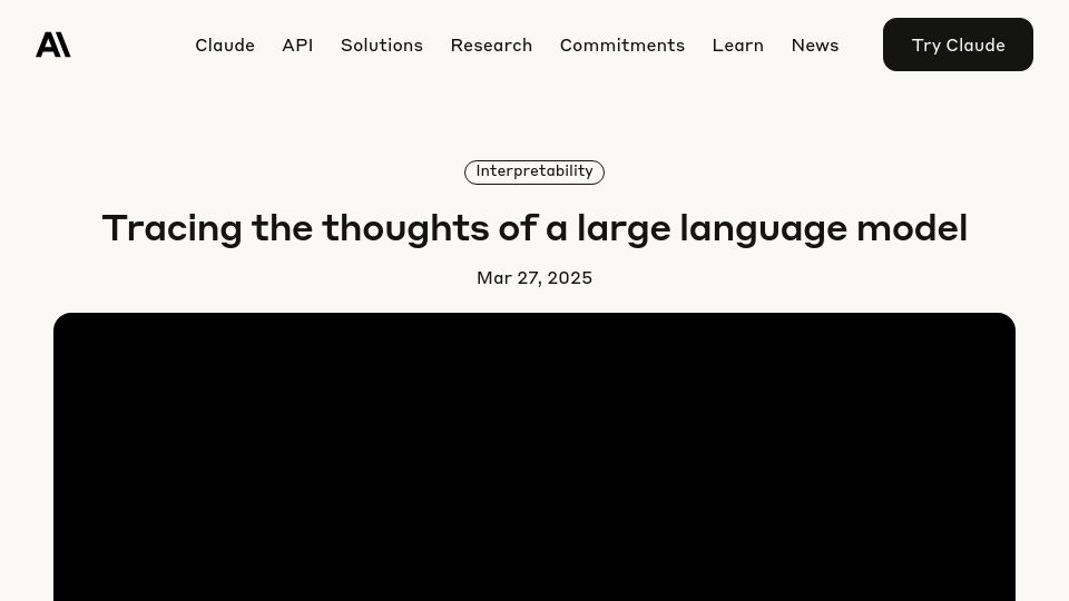 Screenshot of anthropic.com: Tracing the thoughts of a large language model