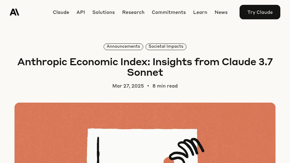Screenshot of anthropic.com: Anthropic Economic Index: Insights from Claude 3.7 Sonnet