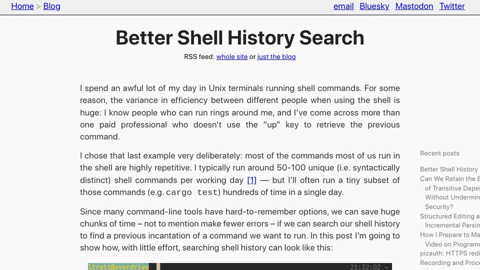 Screenshot of tratt.net: Better Shell History Search
