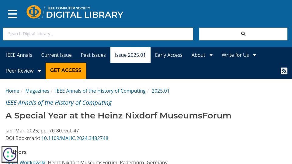 Screenshot of computer.org: A Special Year at the Heinz Nixdorf MuseumsForum