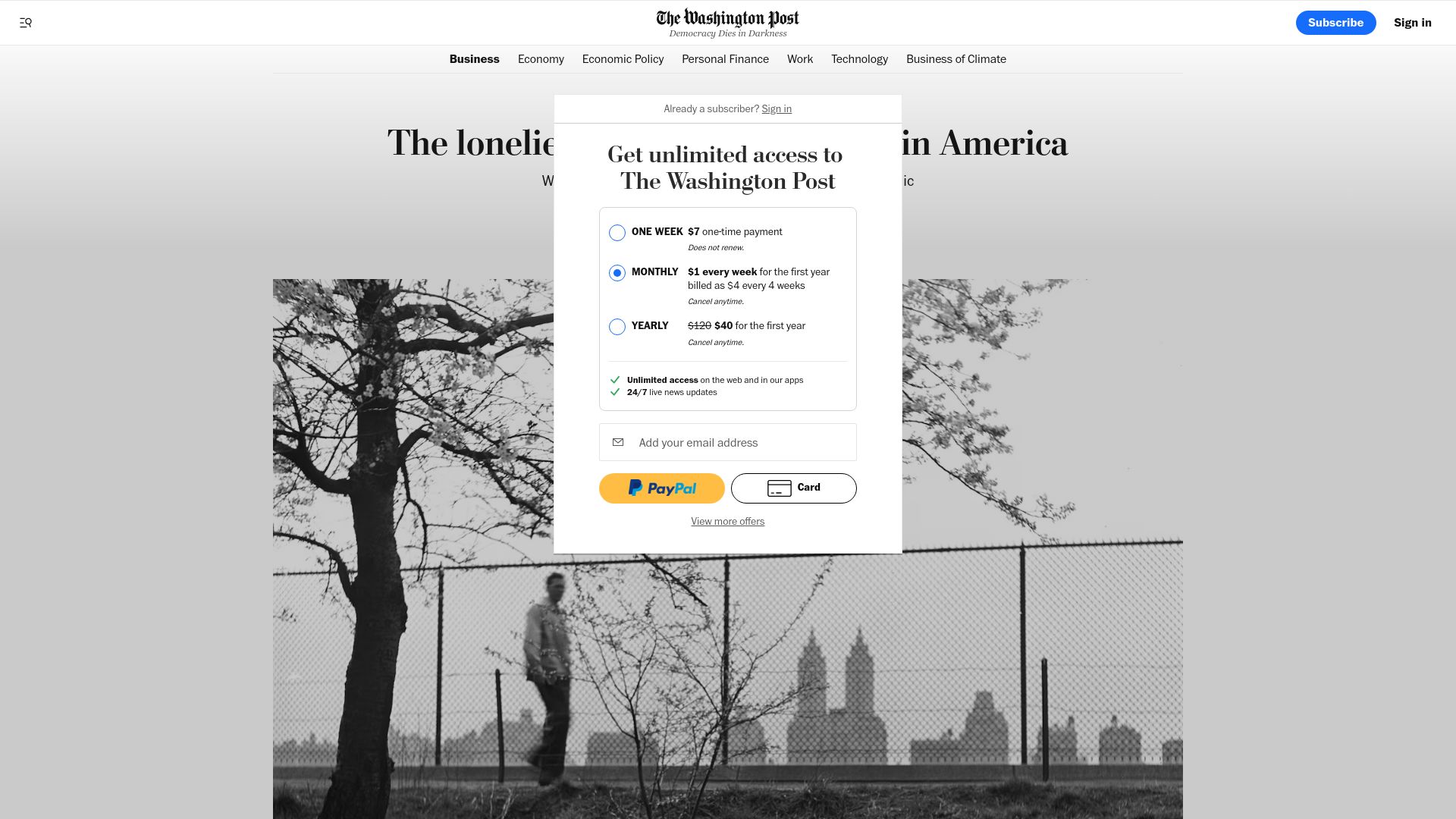 Screenshot of washingtonpost.com: The loneliest people (and places) in America