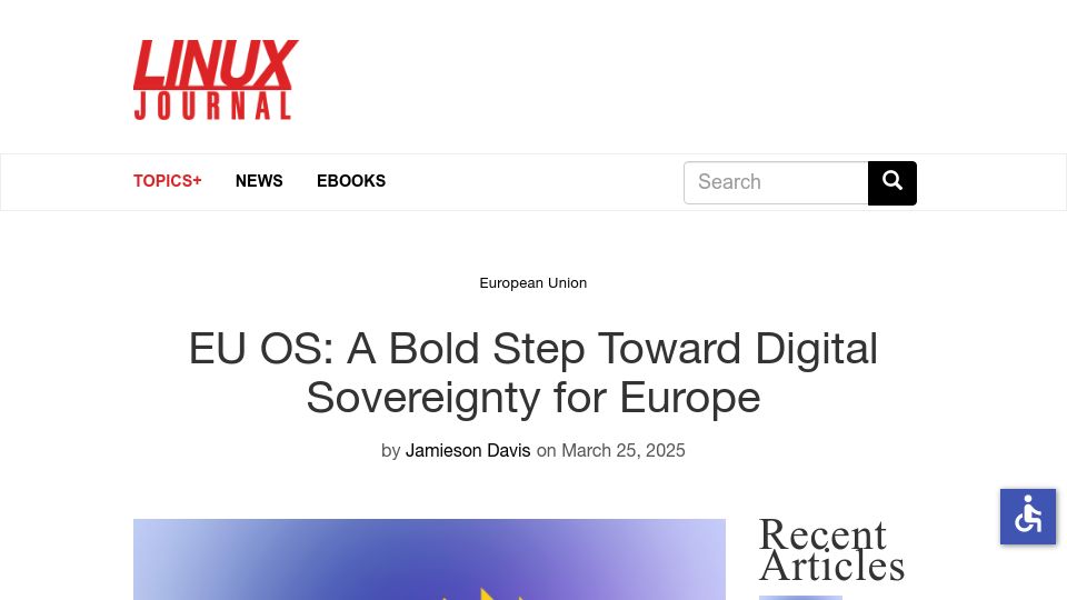 Screenshot of linuxjournal.com: Europen Union creates Fedora-based Linux distribution for the public sector