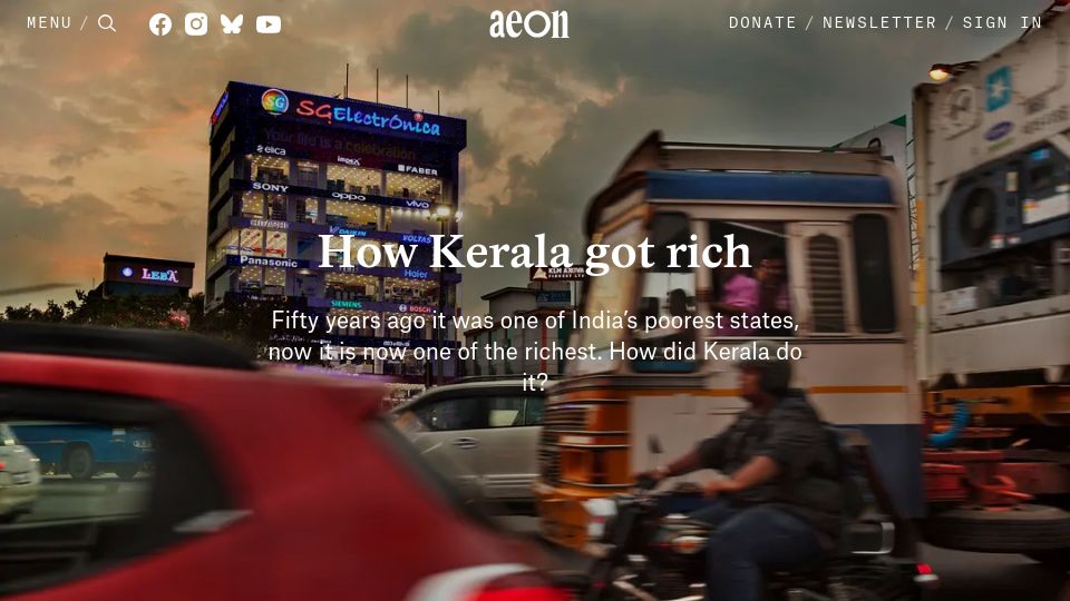 Screenshot of aeon.co: How Kerala got rich