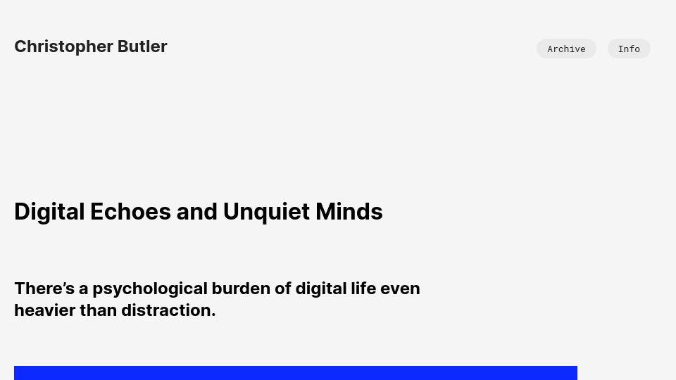 Screenshot of chrbutler.com: Digital Echoes and Unquiet Minds