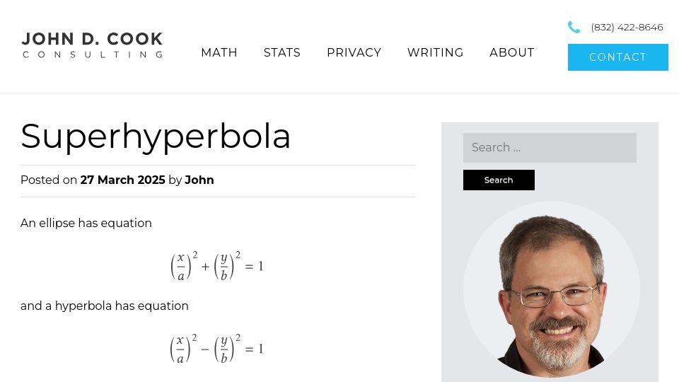 Screenshot of johndcook.com: Superhyperbola