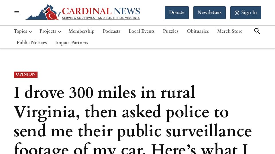 Screenshot of cardinalnews.org: I asked police to send me their public surveillance footage of my car