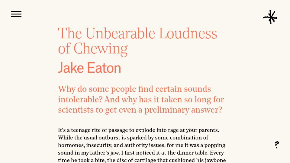 Screenshot of asteriskmag.com: The Unbearable Loudness of Chewing