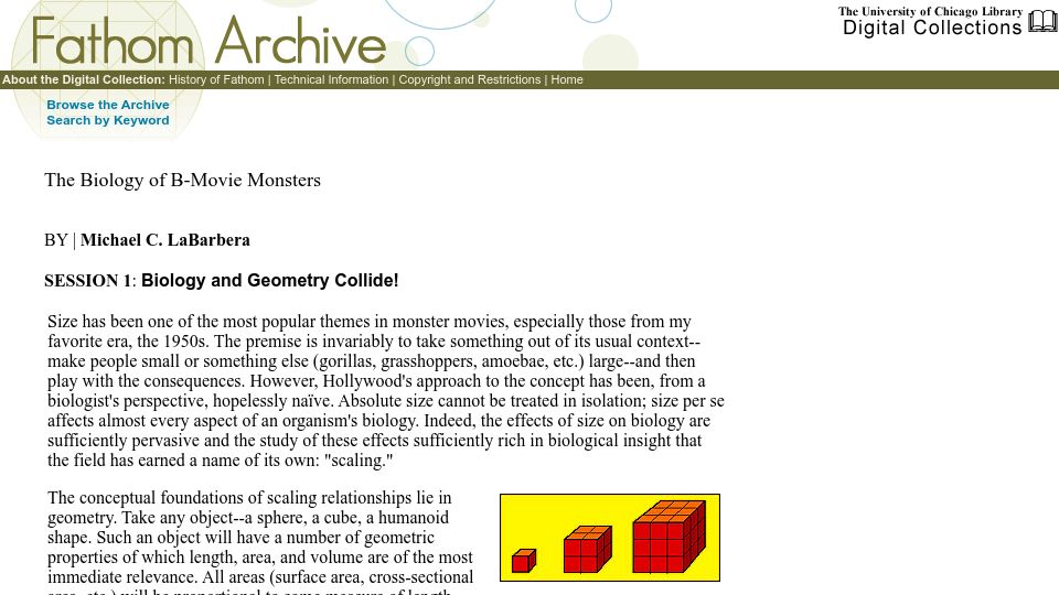 Screenshot of fathom.lib.uchicago.edu: The Biology of B-Movie Monsters (2003)