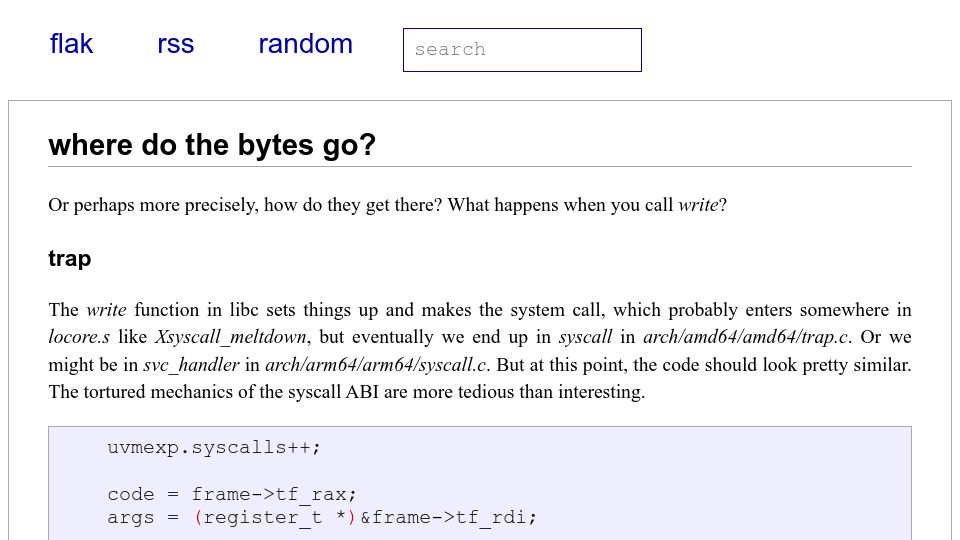 Screenshot of flak.tedunangst.com: Where Do the Bytes Go?