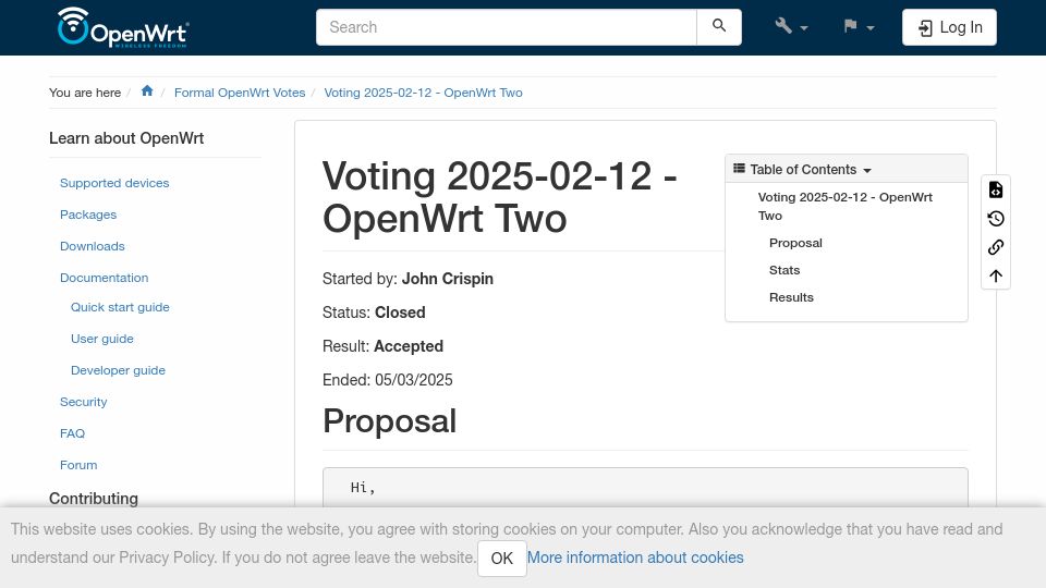 Screenshot of openwrt.org: OpenWrt Two Approval