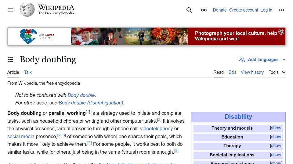Screenshot of en.wikipedia.org: Body Doubling