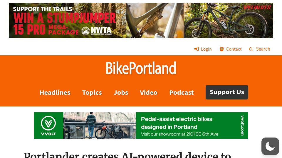Screenshot of bikeportland.org: Portlander creates AI-powered device to monitor street health