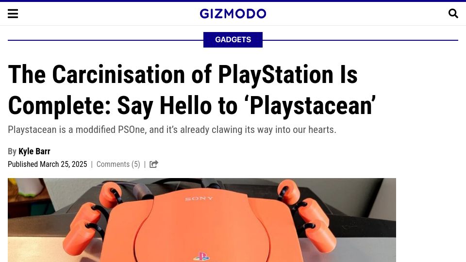 Screenshot of gizmodo.com: Playstation Mod Turns the PSOne into a Crustacean