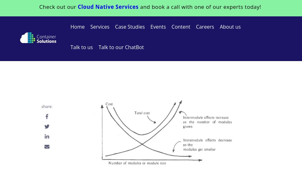 Screenshot of blog.container-solutions.com: Why I'm No Longer Talking to Architects About Microservices