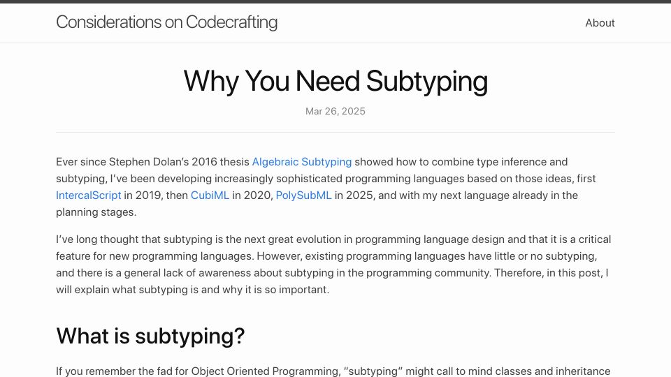 Screenshot of blog.polybdenum.com: You Need Subtyping
