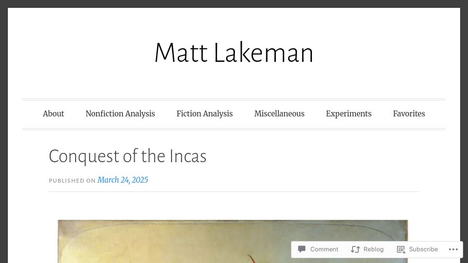 Screenshot of mattlakeman.org: Conquest of the Incas