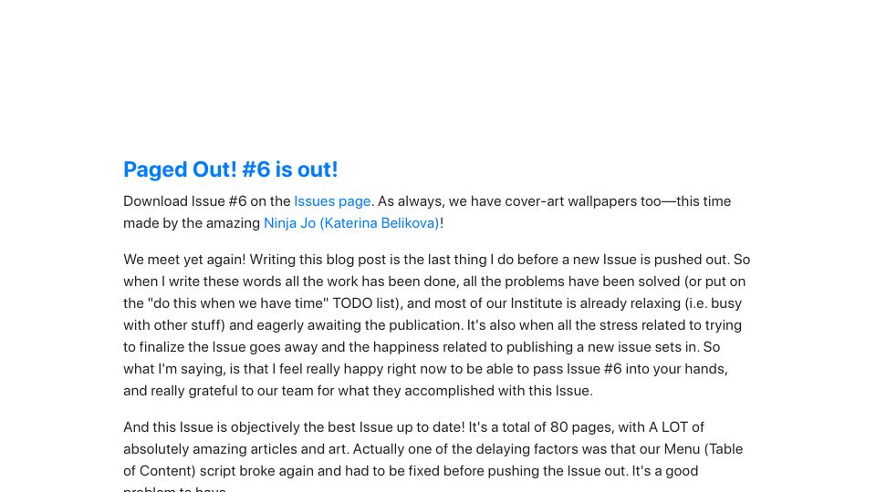 Screenshot of pagedout.institute: Paged Out #6 [pdf]