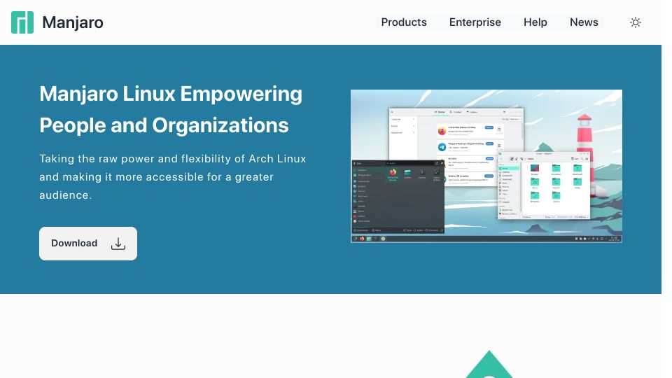 Screenshot of manjaro.org: Manjaro Linux: Making Arch Linux More Accessible