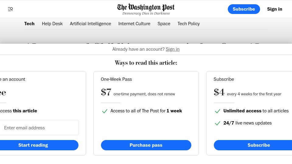 Screenshot of washingtonpost.com: AI generated Ghibli images go viral as OpenAI loosens its rules