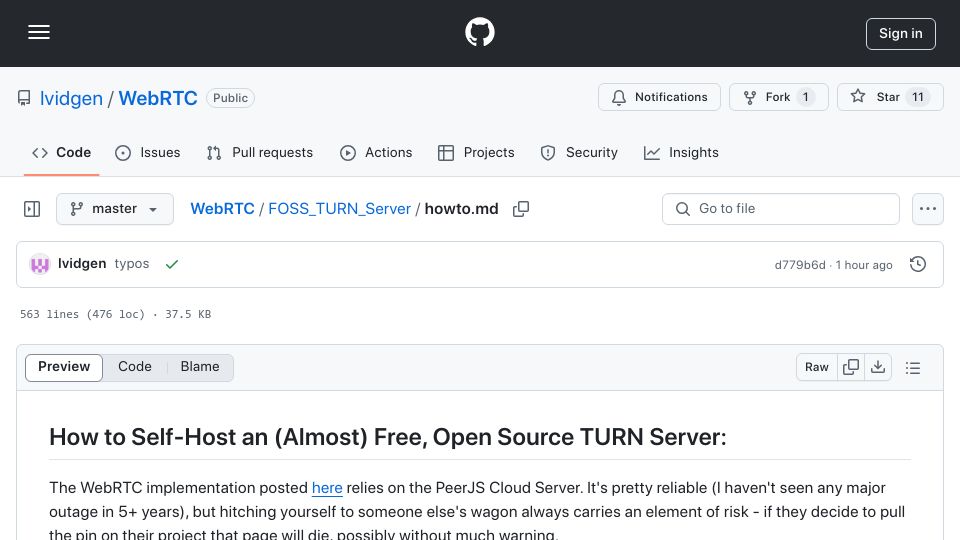 Screenshot of github.com: Show HN: An Almost Free, Open Source TURN Server