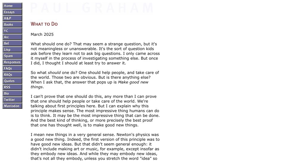 Screenshot of paulgraham.com: What to Do