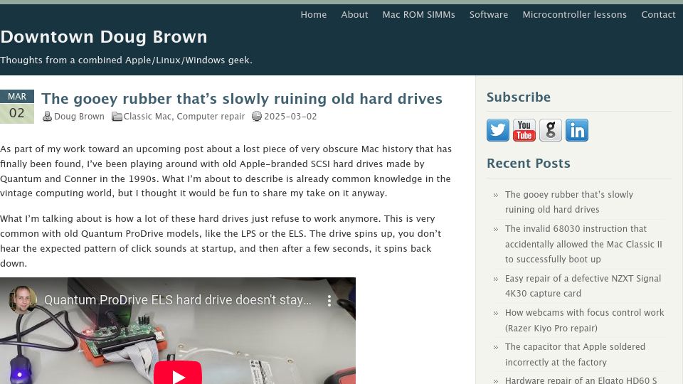 Screenshot of downtowndougbrown.com: Gooey rubber that's slowly ruining old hard drives