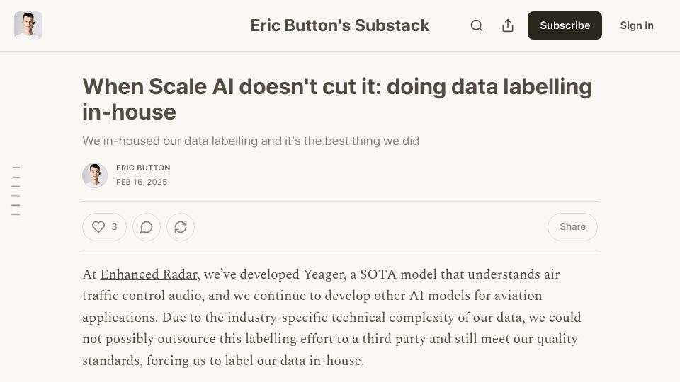 Screenshot of ericbutton.co: We in-housed our data labelling