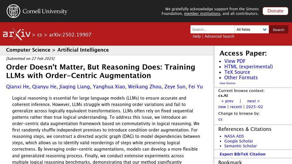 Screenshot of arxiv.org: Proof that LLM just mimic logical without understanding underlying logic
