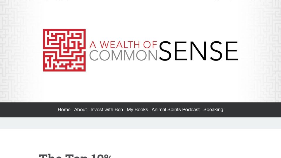 Screenshot of awealthofcommonsense.com: The top 10% owns 87% of the stocks
