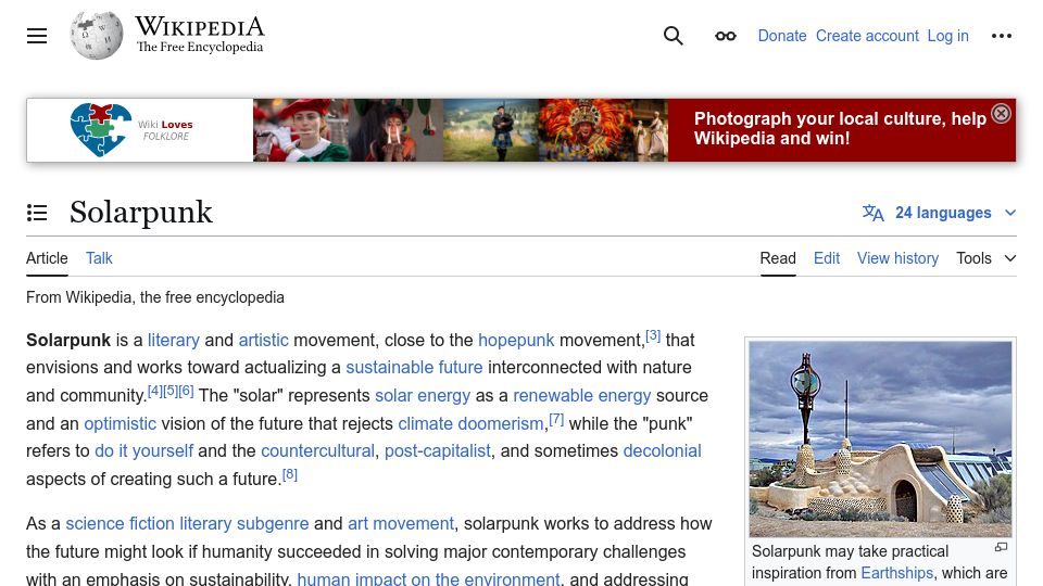 Screenshot of en.wikipedia.org: Solarpunk