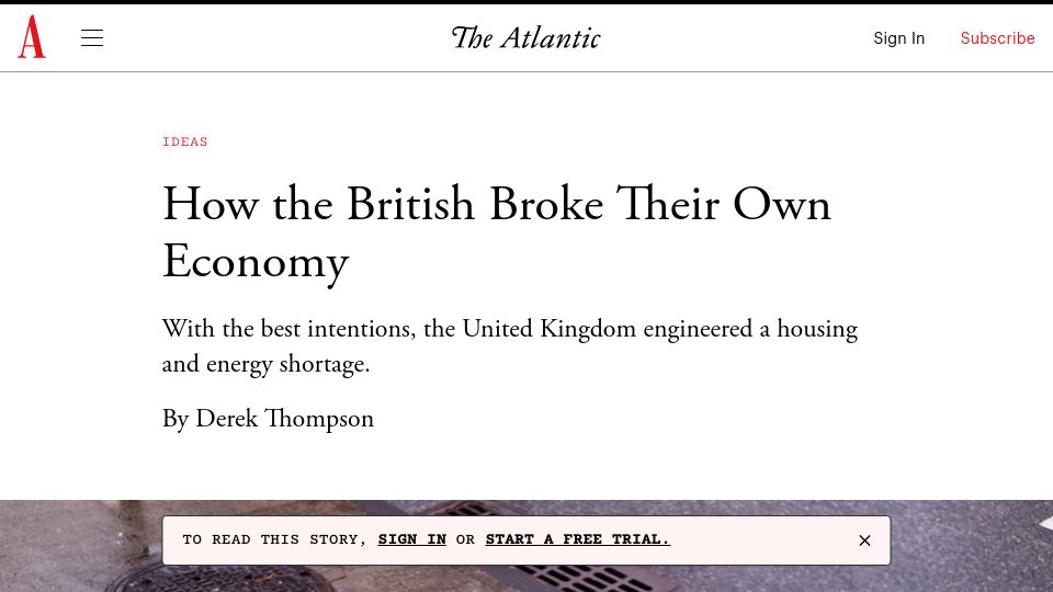 Screenshot of theatlantic.com: How the U.K. broke its own economy