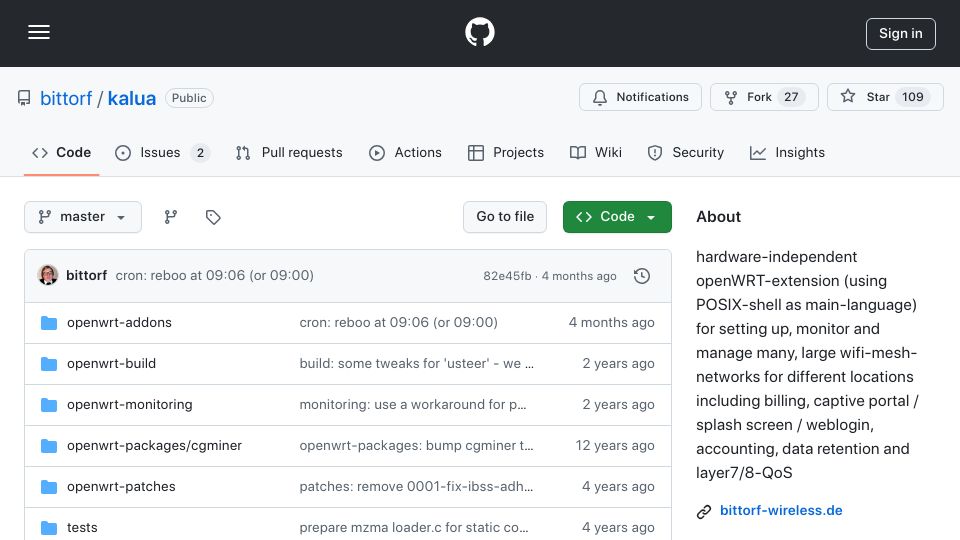 Screenshot of github.com: Kalua: An OpenWrt extension for building large mesh-networks