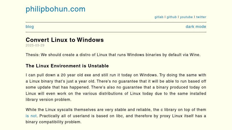 Screenshot of philipbohun.com: Convert Linux to Windows