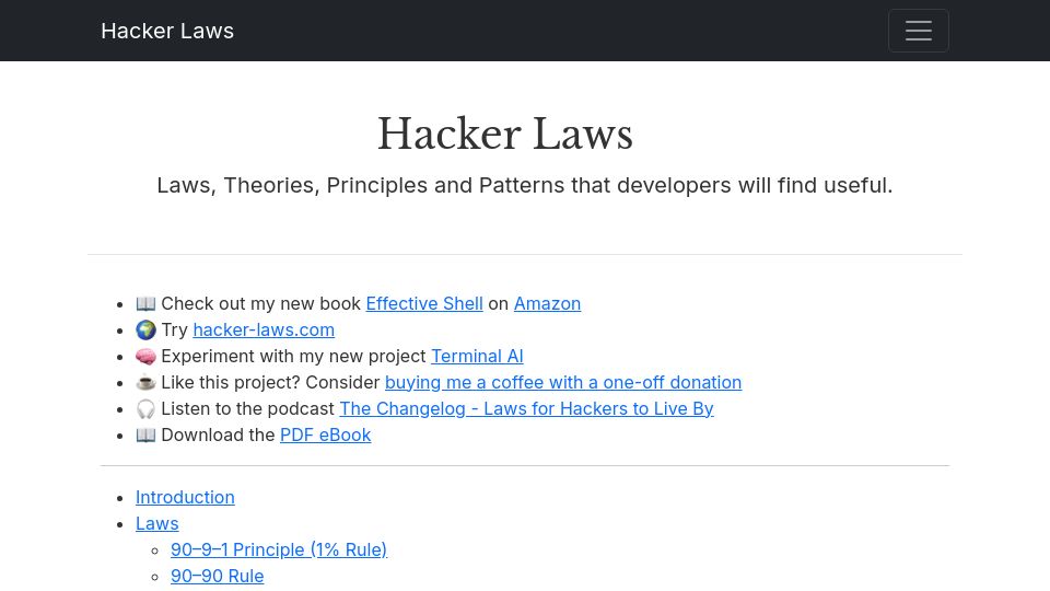 Screenshot of hacker-laws.com: Hacker Laws