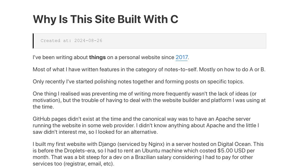 Screenshot of marcelofern.com: Why Is This Site Built with C